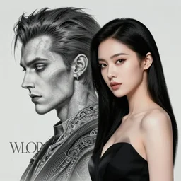 photo of a elegant young woman in the style of WLOP and Stefan Kostic and Artgerm, black hair, black dress, realistic, sharp focus, 8k high definition, insanely detailed, intricate, elegant, art by stanley lau and artgerm