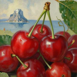a close - up cherries painting by karl brullov and aivazovsky, fine details