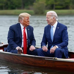 trump and biden sitting in a boat together