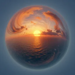 sperical hdri map, epic fantasy, ocean, mattepainting, octane, warm sundown, fall vibrancy, swirley clouds, by greg rutkoswki
