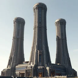 3 d sculpt of cyberpunk power station tower complex scifi digital movie camera brutalist industrial military building facade, halo, star wars, ilm, star citizen halo, mass effect, high tech industrial, artstation unreal