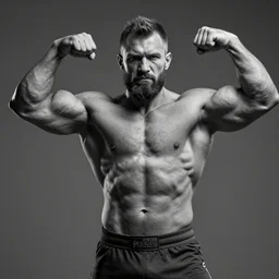 extremely muscular ernest khalimov flexing, dslr, award winning, 8 k, octane beautifully detailed render, grayscale, cinematic lighting, detailed photo, masterpiece, volumetric lighting, ultra realistic, highly detailed, high quality, lossless, photorealistic, sharp focus, hd