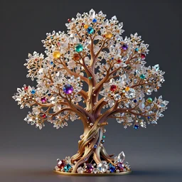 2 0 0 year old tree with crystals, gems and diamond for fruit, colorful, intricate branches, filigrane, octane render, unreal engine, dramatic lighting