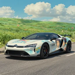 citroen supercar painted by ilya kushinov makoto shinkai studio ghibli, akihiko yoshida