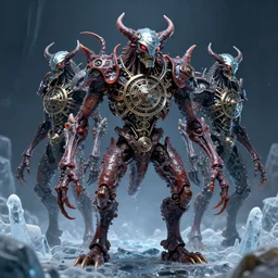 the oily clockwork demons from the icy world of capis - 7, with plated faces and elongated limbs