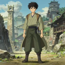 full body portrait character concept art, anime key visual of a japanese archaeologist, studio lighting delicate features finely detailed perfect face directed gaze, at an ancient city, gapmoe yandere grimdark, trending on pixiv fanbox, painted by greg rutkowski makoto shinkai takashi takeuchi studio ghibli