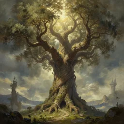 Yggdrasil, a fantasy digital painting by Greg Rutkowski and James Gurney, trending on Artstation, highly detailed