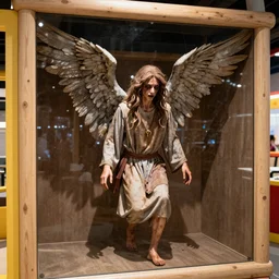 a biblically accurate angel ophanim inside a mcdonalds play place, realistic, creepy, harsh shadows