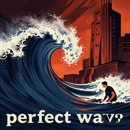 perfect wave, mads berg, karolis strautniekas, film noir, stippled light, dramatic lighting, editorial illustration, detailed, fine texture, matte print, art deco, brutalism, dark blue + dark orange, red, black, ( ( habitat 6 7 background ) )