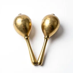 brass maracas, professional product shot, isolated on a pure white background, centered, entire object in frame, sharp focus, soft studio lighting