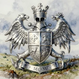 medieval isle of mann coat of arms, pinterest, artstation trending, behance, watercolor, by coby whitmore, silver, laser light,