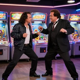 the terminator fighting danny devito up in the chuck e cheese