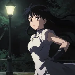 anime visual, dark portrait of an elegant girl sightseeing at night in a park, streetlamp, cute face by yoh yoshinari, katsura masakazu, dynamic pose, dynamic perspective, strong silhouette, anime cels, 1 8 mm, rounded eyes, dramatic, detailed facial features, ilya kuvshinov, crisp, cel shaded