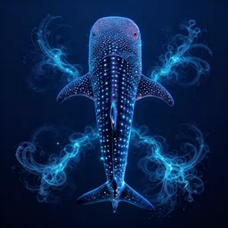 A bioluminescent whale shark, lovecraft, coherent, symmetrical, intricate, high detail, digital painting, fantasy painting, visionary art, octane render, 4k, trending on artstation