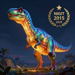 vibrant glowing dinosaur, whimsical,, fantasy, elegant, digital painting, artstation, unreal engine, octane render, concept art, matte, sharp focus, vibrant colors, high contrast, illustration, art by justin gerard