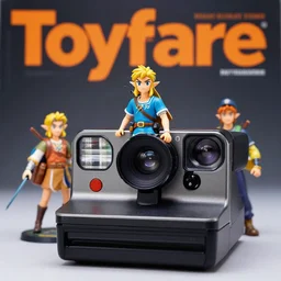 toyfare magazine cover of legend zelda figures. studio lighting. 3 5 mm f / 2. 8 macro lens. polaroid - w 7 6 8