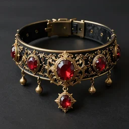 black red and gold baroque detailed filigree s & m collar warhammer concept art, military control device
