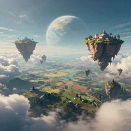 a view of a surreal alien variated planet landscape, surreal clouds, floating islands, 4 k, retro, detailed, beautiful view, trending on artstation