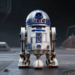 a film still from star wars of steampunk canine r 2 d 2 with a monocle on its eye, wide shot, full body, outer space, perfect symmetry, hyperdetailed 3 d, hyperrealism, hyperrealistic, cinematic, photorealistic photograph