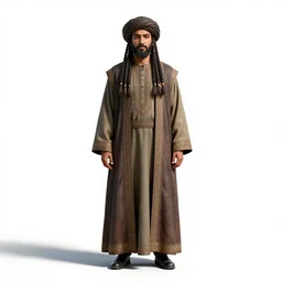 braided-hair sultan with turban, high detail digital art, full body, standing, isolated on a pure white background, centered, whole figure in frame, sharp focus, studio lighting