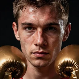 close up face male portrait of boxer who just finished is last fight and is retiring. He lost the fight.