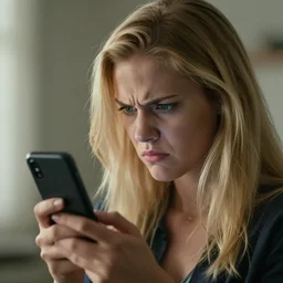 very angry blond girl getting angry because of ringtones, cellphone, highly detailed, cinematic wallpaper by stanley artgerm lau