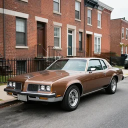 a brown oldsmobile cutlass supreme sitting in a back alley behind brick townhouses southside chicago. 1 9 9 8 photo, washed out colors,