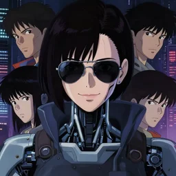 a film still of a japanese cyberpunk cyborg girl with a smirk, finely detailed features, cyborg robot parts, aviators, closeup at the faces, dramatic cinematic, at cyberpunk city, ghost in the shell, akira, odeo, cinematic lighting, in danger, noir, trending on pixiv fanbox, painted by greg rutkowski makoto shinkai takashi takeuchi craig mullins, alphonse mucha, studio ghibli, pixiv