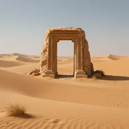beautiful matte painting of a fantasy dunes landscape, ancient portal stone in center