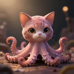 professional studio photo of cute adorable octopus cat hybrid, dramatic light, bokeh effect
