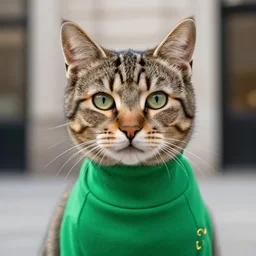 fuzzy ears kitty cat tabby assassin portrait donning a green versace turtleneck exterior new york jonas de ro jihm mahfood francois schuiten ishbel myerscough foreground focus