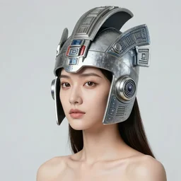 beautiful Fine art photo of a young woman wearing a futuristic mayan helmet, photorealistic, high quality, sunset lighting, in the movie Dune, 8k