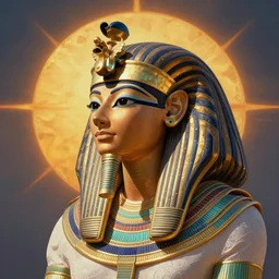 bastet, egyptian goddess, ancient egypt, sun in the background, portrait, majestic, close - up profile, studio lighting, intricate details, realistic by wlop and ross tran and greg rutkowski, colorful