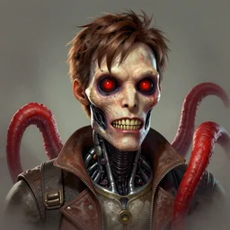 asthetics! pretty! cell shaded  scary head portrait of cyborg christopher reeve and  red tentacle as Borderlands 3 concept art, llustration, postapocalyptic grunge, concept art by  Eric Barnett, highly detailed, sharp focus,alien, HQ, 4K ,art by Eric Barnett