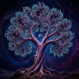 fractal tree in deep psychedelic space in style of Brom Gerald