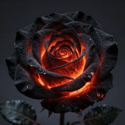 award - winning macro of a beautiful black rose made of glowing molten magma