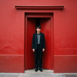 the man comes out of the red portal