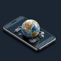 a phone with a planet popping out of the screen in 4 d, detailed and intricate 4 5 degree isometric cross