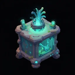 mobile game hyper - detailed asset is an isometric alien - like nightstand with an interesting organic design, inspired by the alien nature of pandora from the avatar, it has a bioluminescent appeal, behance low poly art trending on artstation, black background dark night item