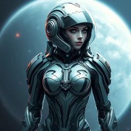 ornate beautiful hourglass feminine futuristic cyborg in full body skin space suit, helmet, concept art, joshua rife, photoshoot, intricate, highlydetailed, space background, artstation 4 k raytracing, shadows, highlights, illumination