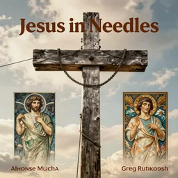 Jesus in Needles California movie poster, power line cross, ultra realistic, highly detailed, octane render, 8k, art by artgerm and alphonse mucha and greg rutkowski