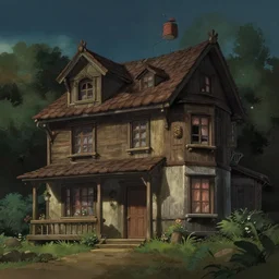 an old house, in the style of studio ghibli, dramatic, fantasy lighting