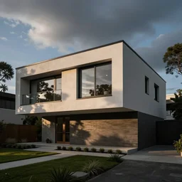 a low exposure photo of a modern house, realistic