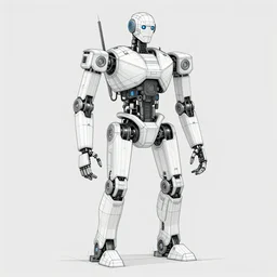 mech robot blueprint, thin black lines on light grey background, digital drawing