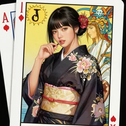 lalisa manoban of blackpink, yukata, tarot card, highly detailed, digital painting, smooth, sharp focus, illustration, ultra realistic, 8 k, art by artgerm and alphonse mucha