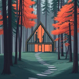 an illustration of a post - modern building in the woods, trending on artstation, central composition, shape focus, high detailed, by anton fadeev