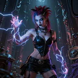 a female mutant raver / punk using her mutant electrical powers in the style of h. r. giger / zdzisław beksinski / david cronenberg trending on artstation deviantart pinterest hyper detailed photorealistic highlights and shadow hd 8 k post - processing high resolution