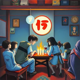 1 9 7 5 retro game poster. indigo karuta. cozy. character class. drew struzan. keith parkinson. oil on canvas