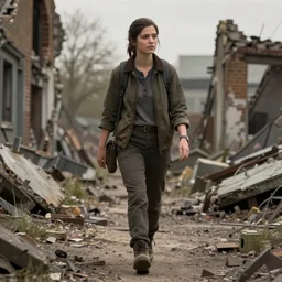 Ellie from the Last of Us walks through the ruins of London, trending on ArtStation