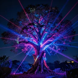 psychedelic tree with neons and lasers
